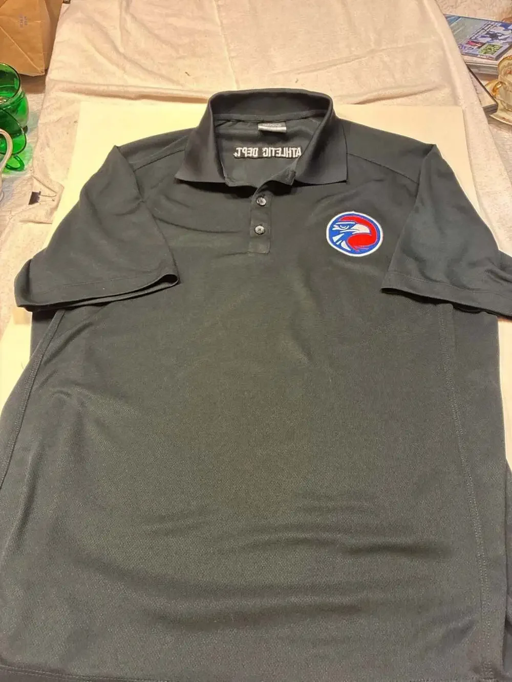 Nike Golf Dri-Fit Athletic Dept. Black Embroidered Eagle Polo Shirt
